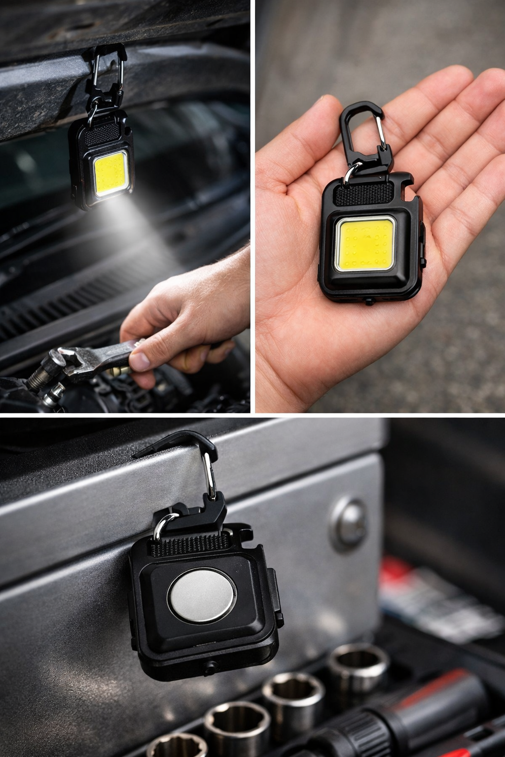 Pack 2 Linternas Llaveros COB con Gancho e Imán 800 Lumens