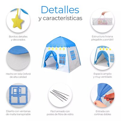 Tienda de Campaña Para Niños 3 Ventanas 1,30mts x 1,00mts x 1,30mts