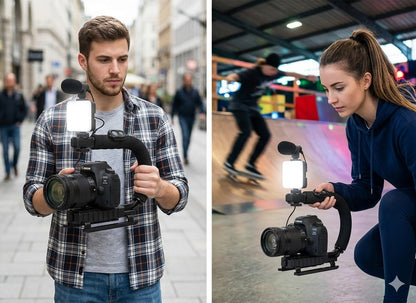 Estabilizador de Video Profesional con Luz LED y Micrófono