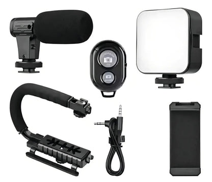 Estabilizador de Video Profesional con Luz LED y Micrófono