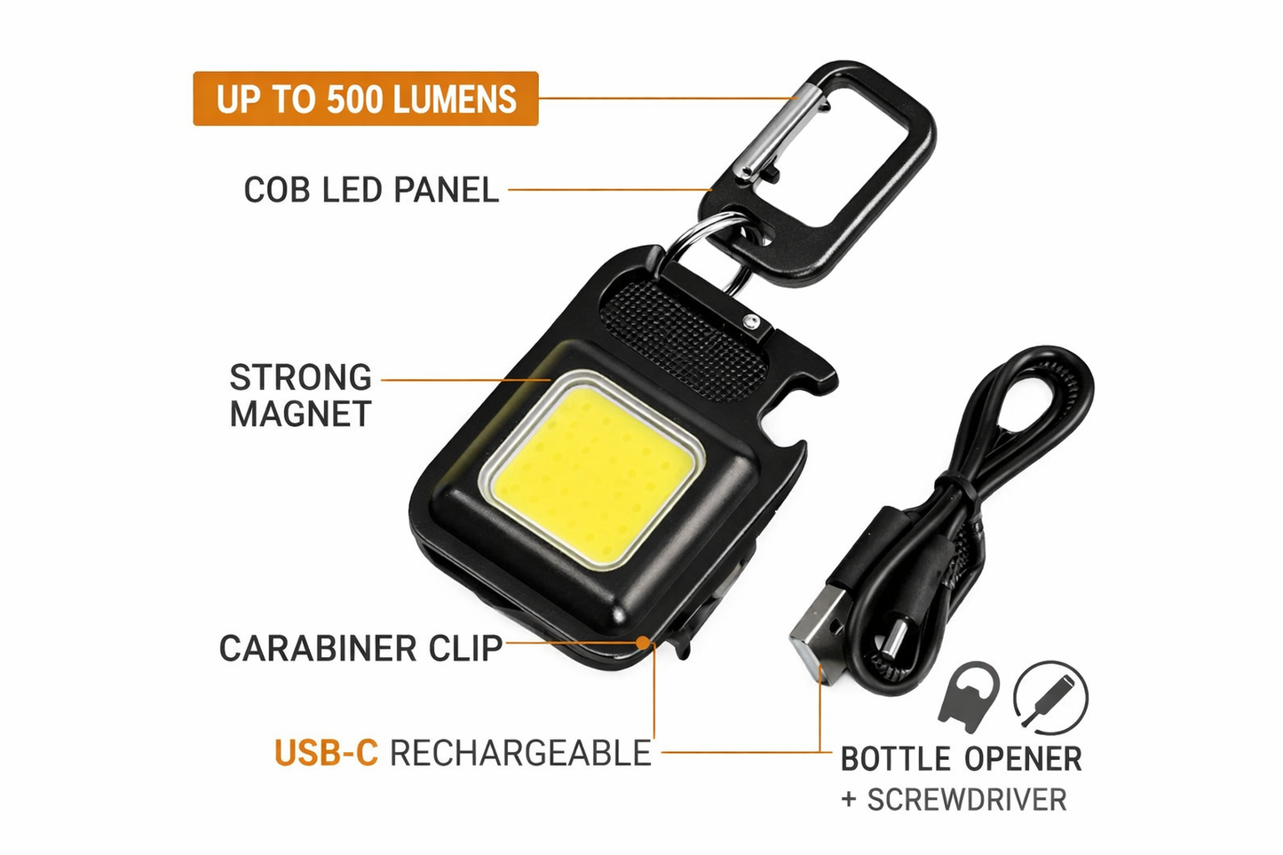 Pack 2 Linternas Llaveros COB con Gancho e Imán 800 Lumens