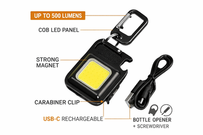 Pack 2 Linternas Llaveros COB con Gancho e Imán 800 Lumens