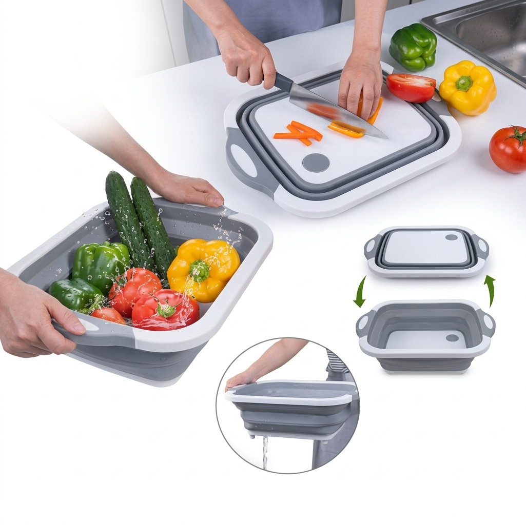 Tabla de Picar y Escurridor de Verduras Plegable 2 en 1